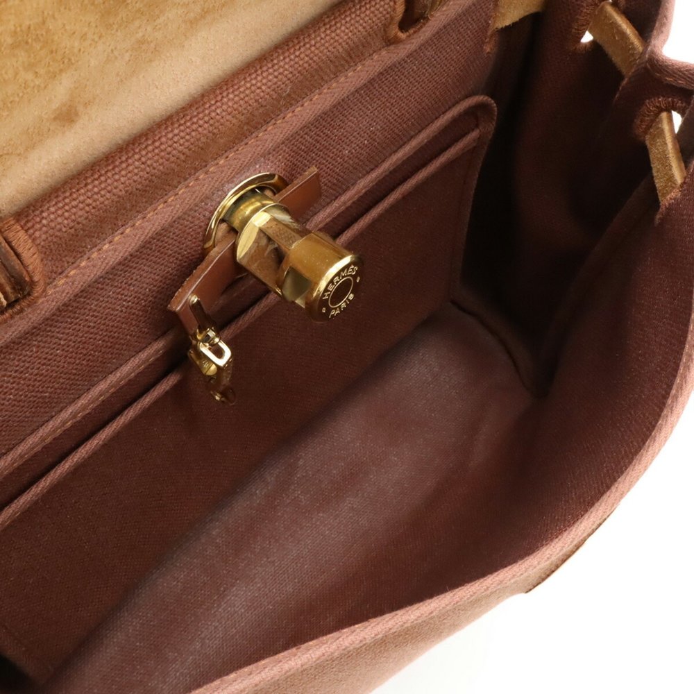 HERMES Hermes Airbag PM Handbag Shoulder Bag Toile Officier Leather Brown E S... - Picture 6 of 10